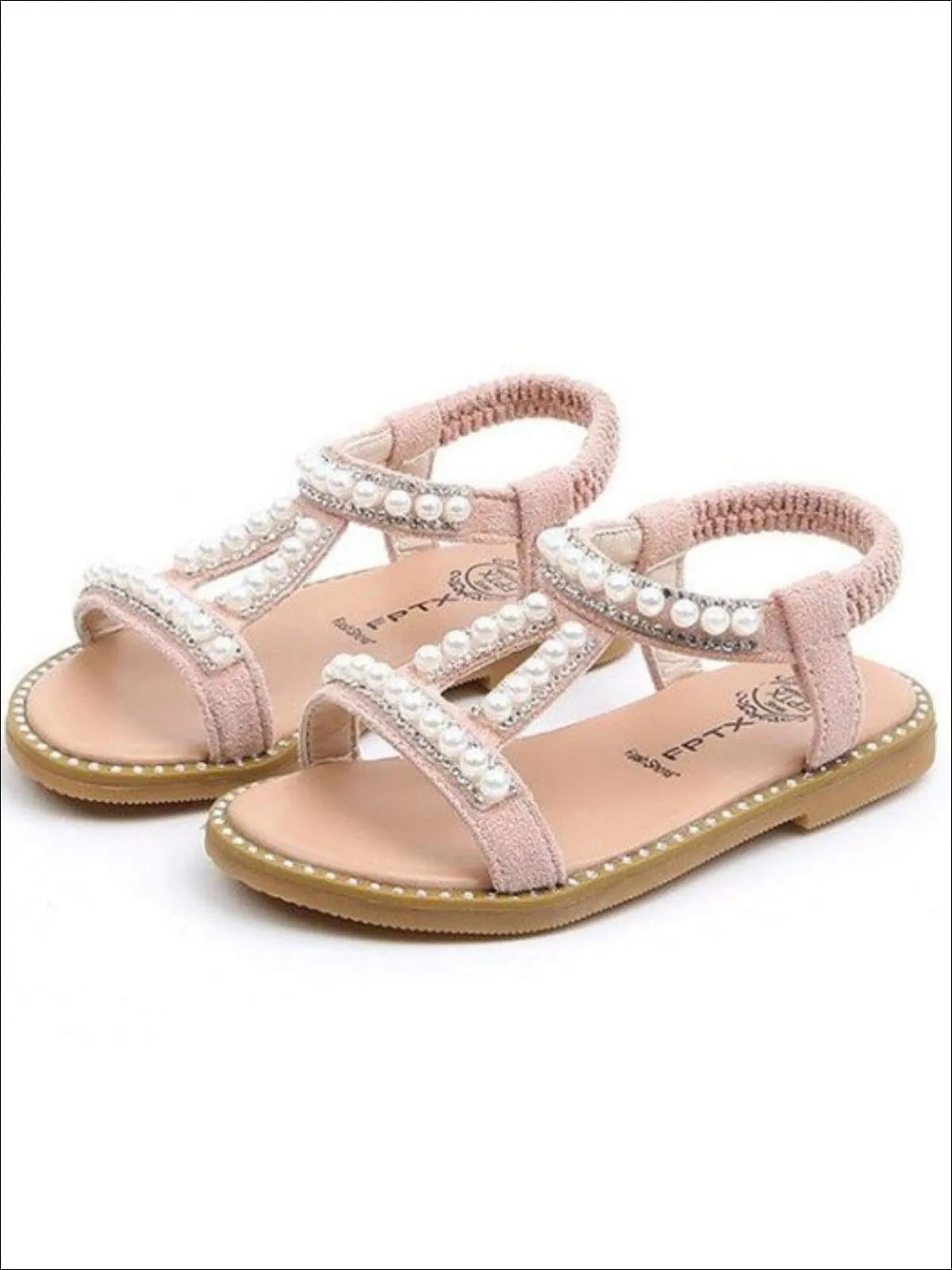 Elastic Strap Pearl Embellished Sandals By Liv and Mia